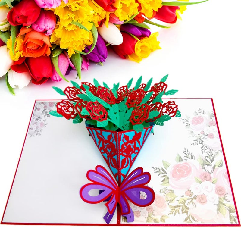 the love 4 Styles Flowers Pop Up Cards 3D Greeting Gift Cards Assortment for All Occasion Congratulation Anniversary Valentine's Day Birthday Festival Celebration or Wedding - Image 3